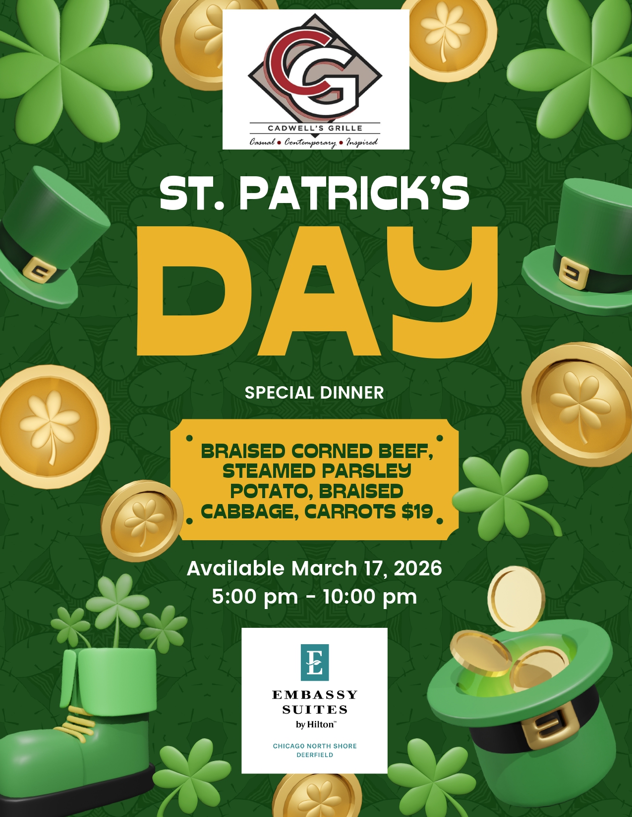 St. Patrick’s Day Dinner Special at Cadwell’s