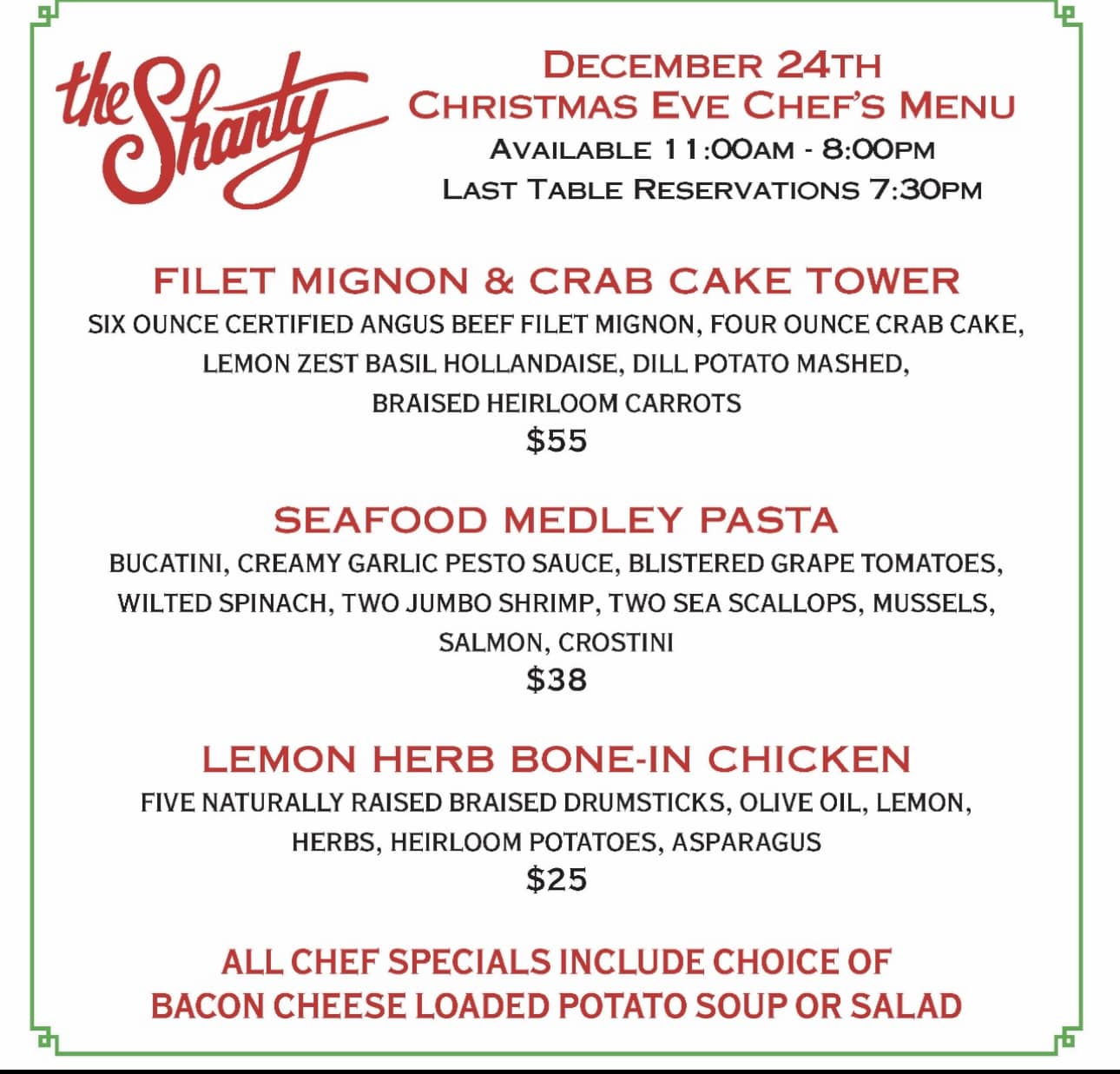 Shanty Christmas Eve Dinner