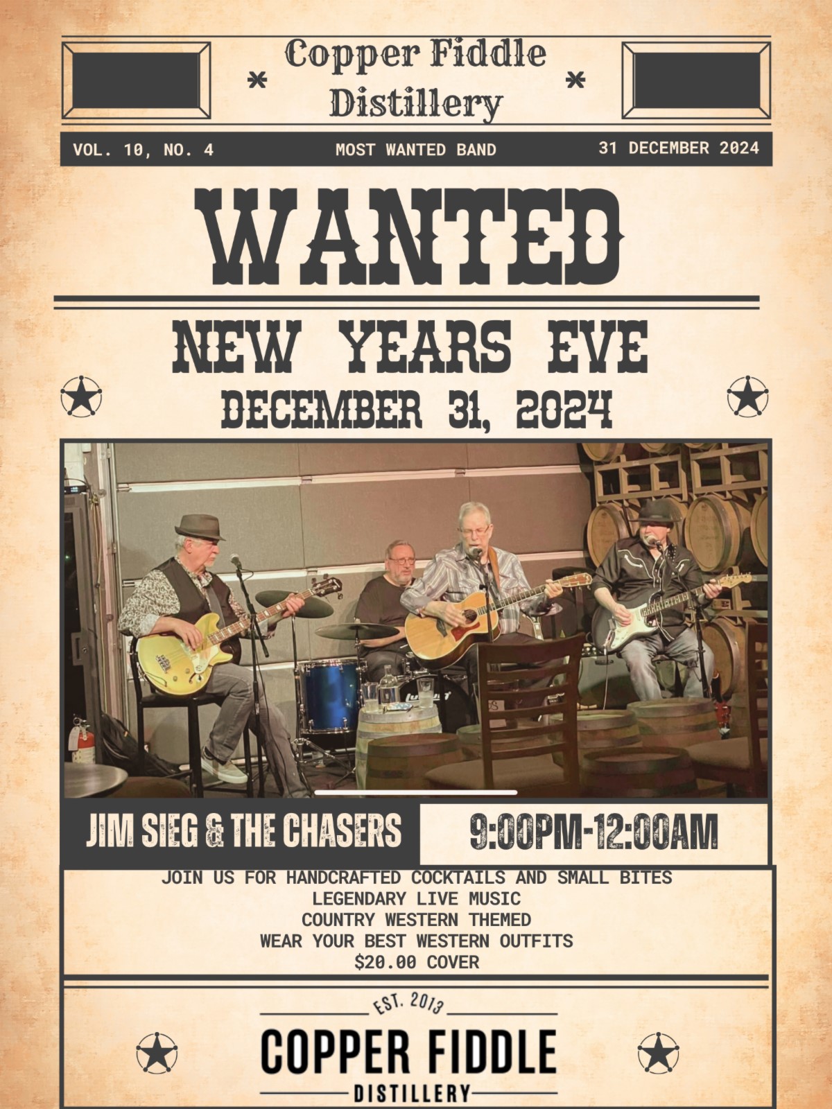 Country Western Themed NYE at Copper Fiddle Distillery