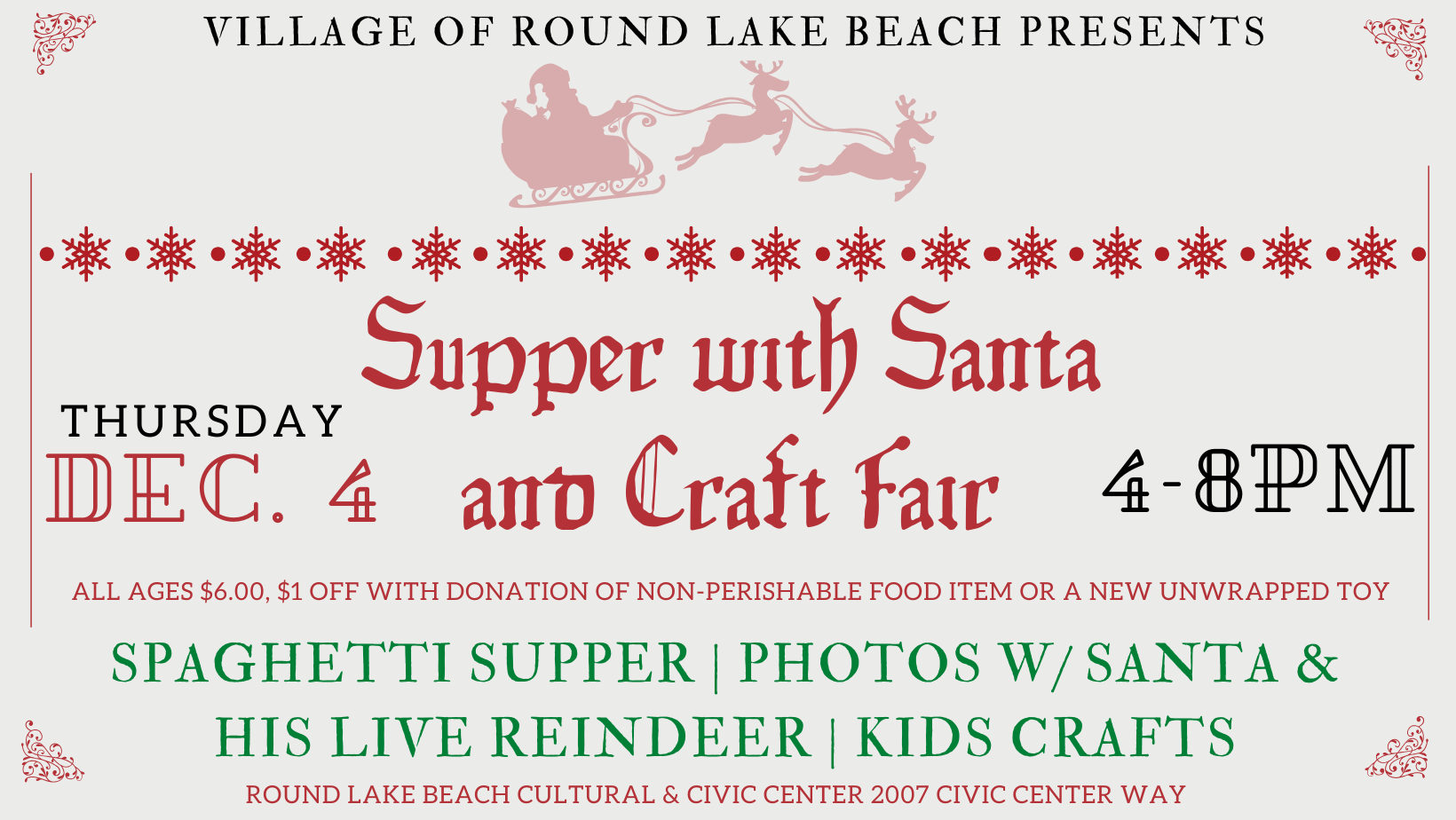 Village of Round Lake Beach Presents Supper with Santa and Craft Fair